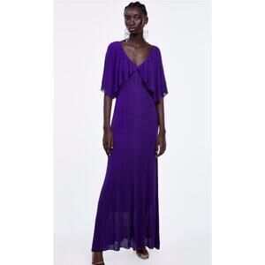 Zara Metallic Purple Long Maxi Gown Dress